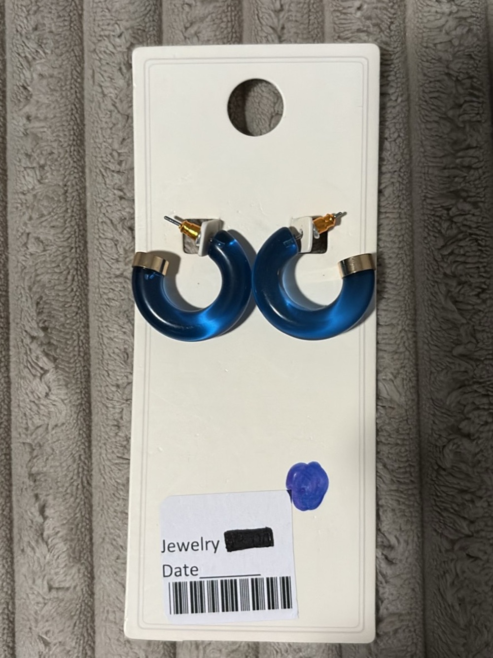 Source Unknown Blue Resin Hoop Earrings with Gold Accents